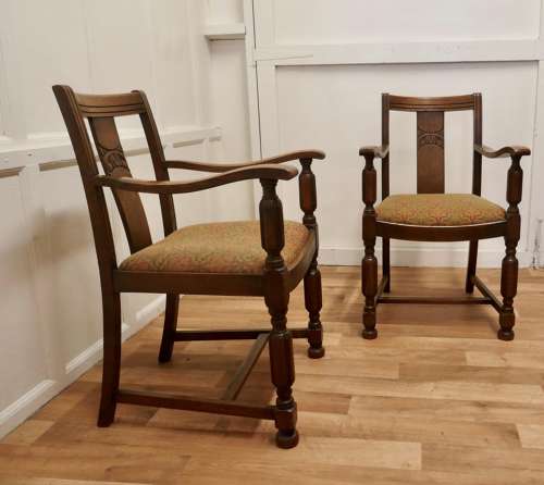 Pair of Arts and Crafts Golden Oak Carver Chairs