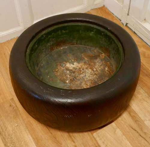 Large Japanese Sculptured Wood Brazier with Liner