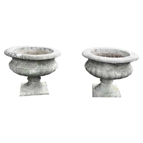 Mid 20th Century Pair of Weathered Cast Stone Garden Planters