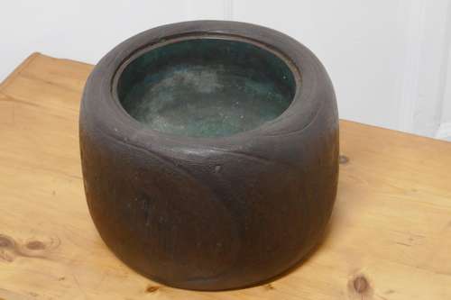 Japanese Sculptured Wood Brazier with Copper Liner