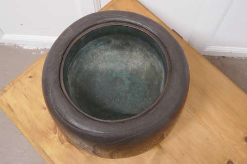 Japanese Sculptured Wood Brazier with Copper Liner