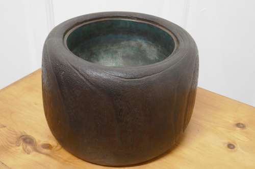 Japanese Sculptured Wood Brazier with Copper Liner