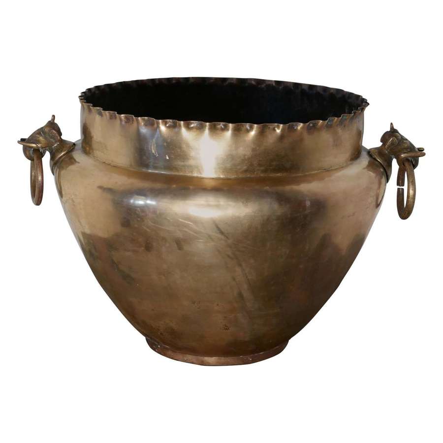 Very Large Brass Jardini&egrave;re with Elephant Ring Handles