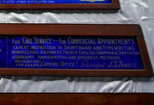 19th Century Blue Glass Tram Window Advertisement