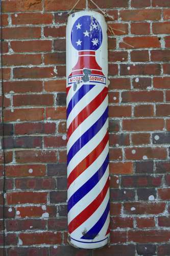 Blue and Red Enamel Barbers Pole Shop Sign