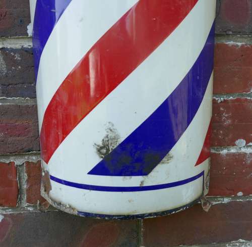 Blue and Red Enamel Barbers Pole Shop Sign