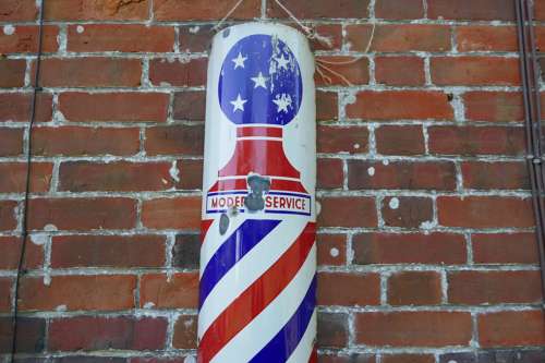 Blue and Red Enamel Barbers Pole Shop Sign