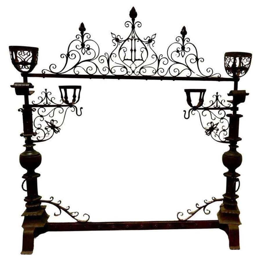 French Gothic Wrought Iron Manor House Fire Surround
