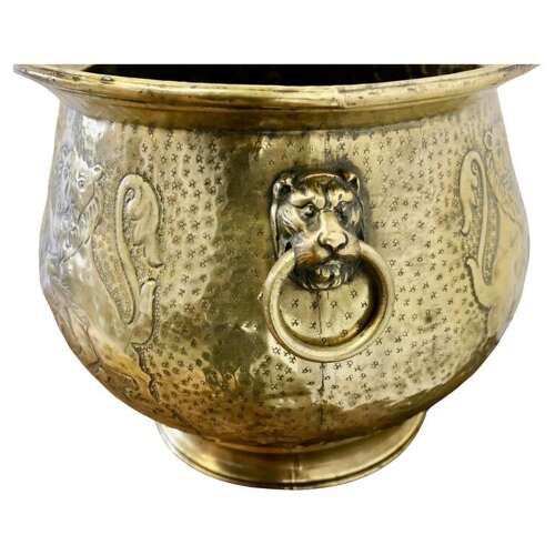 19th Century Gothic Brass Jardiniere with Shields