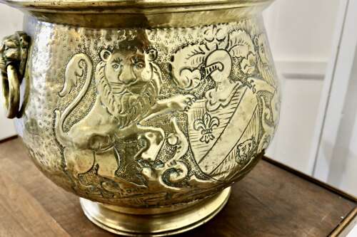 19th Century Gothic Brass Jardiniere with Shields