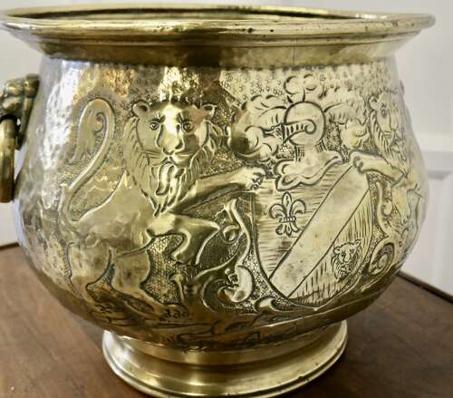 19th Century Gothic Brass Jardiniere with Shields