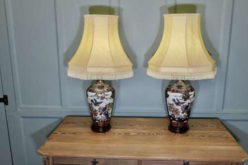 A Pair of Large Japanese Satsuma Lamps