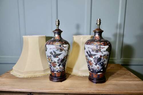 A Pair of Large Japanese Satsuma Lamps