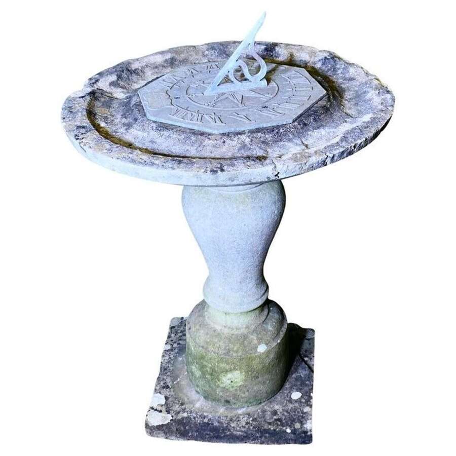Weathered Carved Stone Bird Bath, Sun Dial