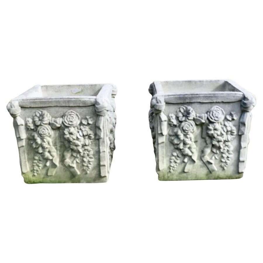 A Pair of Weathered Large Haddonstone Garden Planters