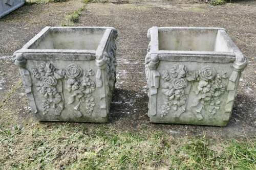 A Pair of Weathered Large Haddonstone Garden Planters