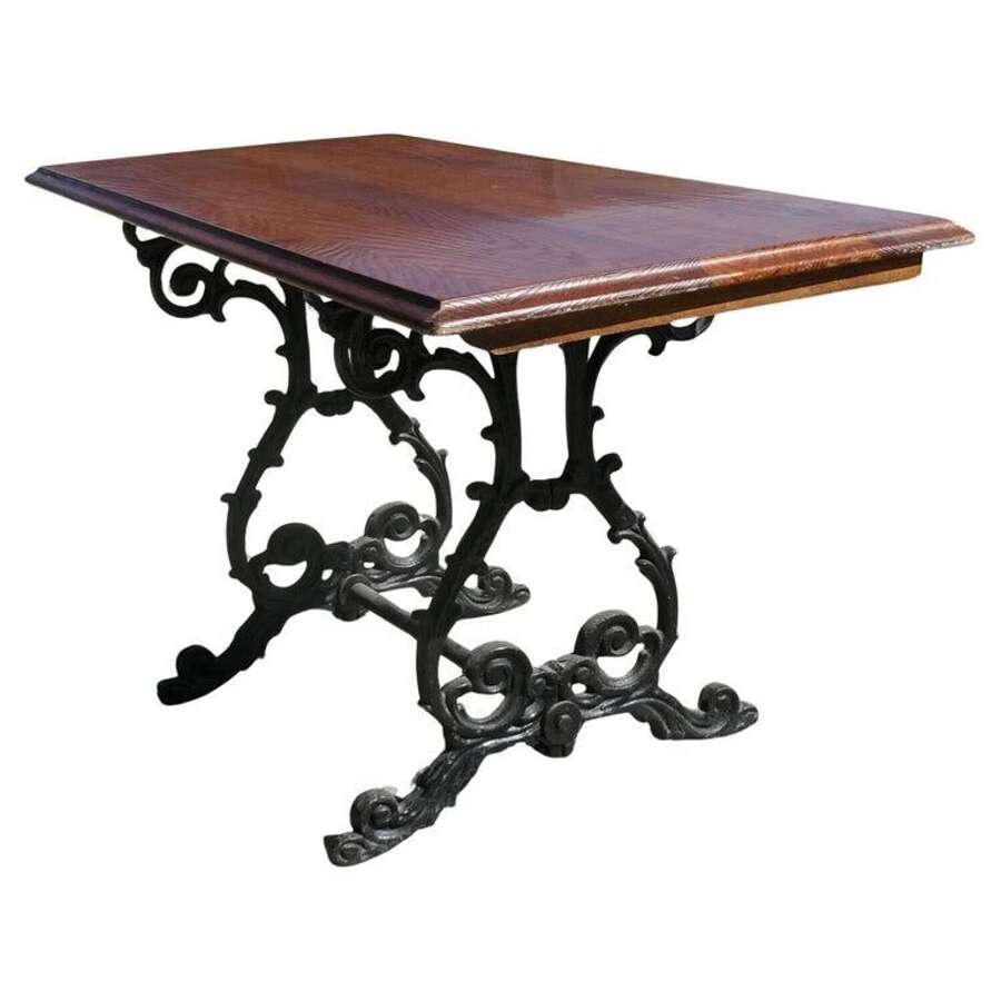 Strong Attractive Cast Iron and Oak Garden Table