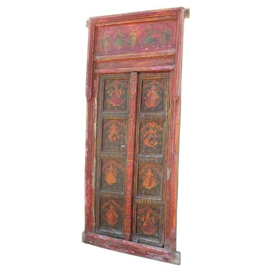Indian Painted Doors in Original Frame, Wall Art