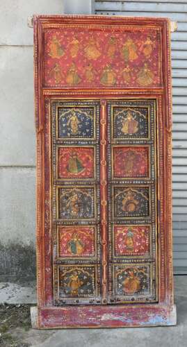 Vibrant Indian Painted Doors in Original Frame, Wall Art