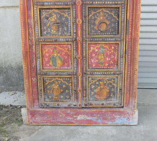 Vibrant Indian Painted Doors in Original Frame, Wall Art