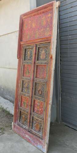 Vibrant Indian Painted Doors in Original Frame, Wall Art