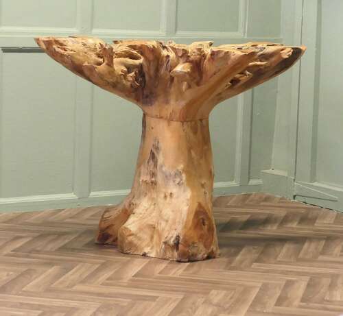 Yewwood Root Tree Dining Table With Round Glass Top