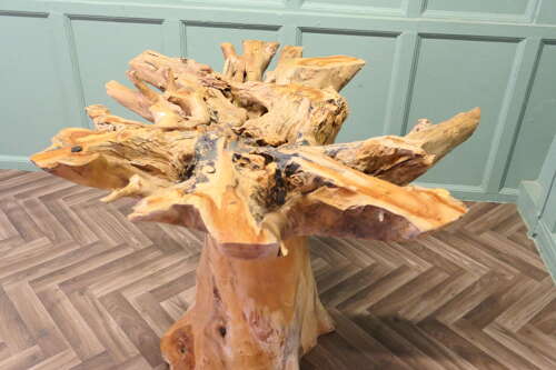 Yewwood Root Tree Dining Table With Round Glass Top