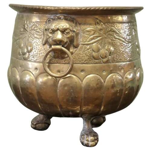 Gothic Brass Jardiniere with Temple Lions