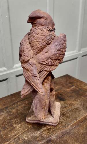 2ft Tall Weathered Cast Iron Statue of a Falcon on a Gloved Hand