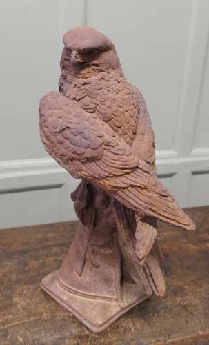 2ft Tall Weathered Cast Iron Statue of a Falcon on a Gloved Hand