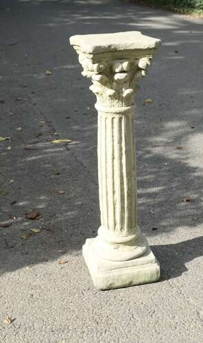 A Weathered Cast Stone Classical Corinthian Column Pedestal