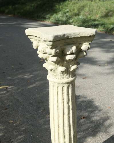 A Weathered Cast Stone Classical Corinthian Column Pedestal