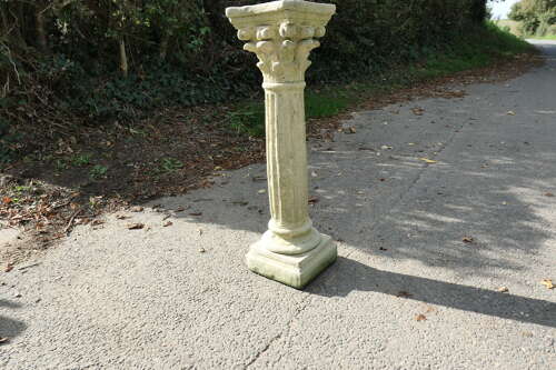 A Weathered Cast Stone Classical Corinthian Column Pedestal