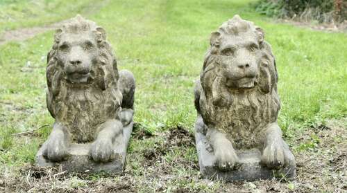 A Pair of Weathered Guardian Lions