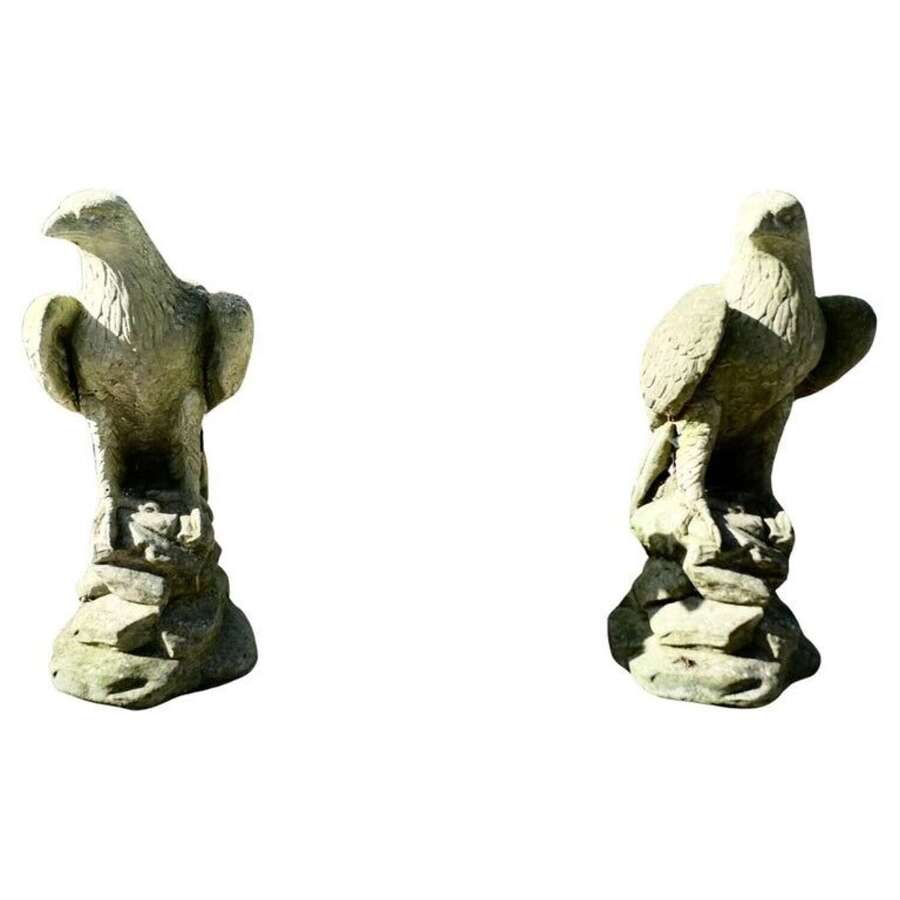 A Pair of Large Old Weathered Eagle Statues or Pillar Caps
