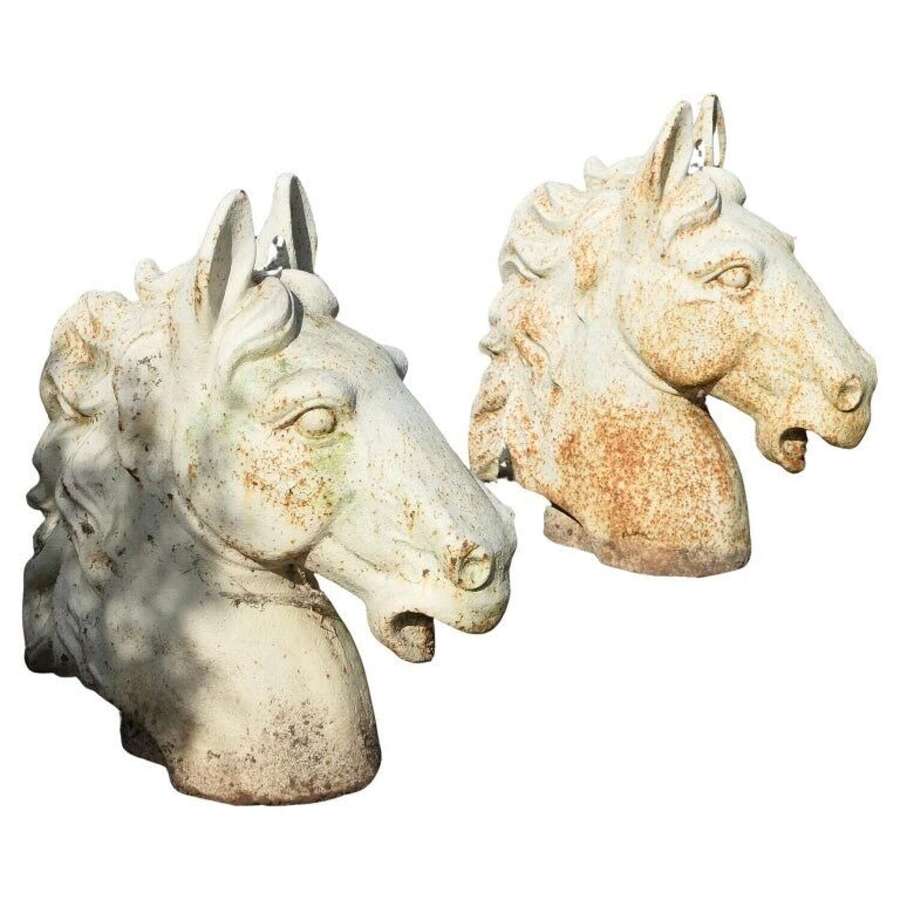 Pair of Statuesque Cast Iron Horse Head Gate Post Finials