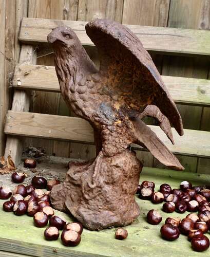 2 Old Weathered Cast Iron Eagle Statues.