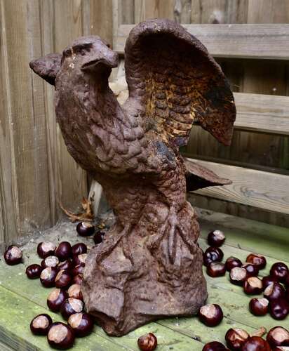 2 Old Weathered Cast Iron Eagle Statues.