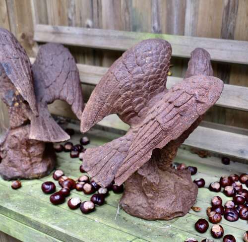 2 Old Weathered Cast Iron Eagle Statues.
