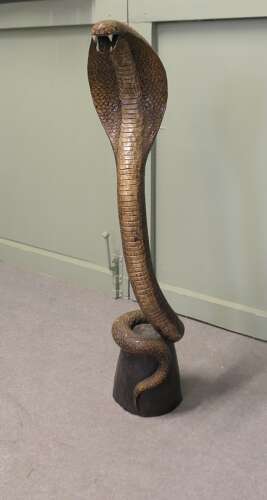 4ft Tall Hand Carved Wooden Cobra