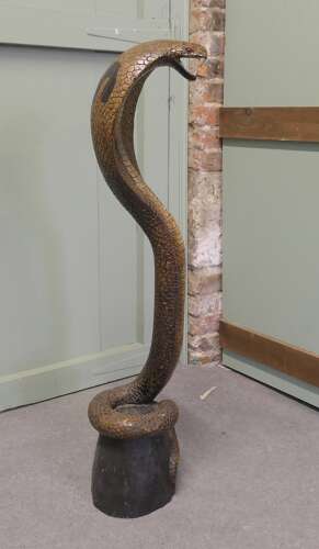 4ft Tall Hand Carved Wooden Cobra