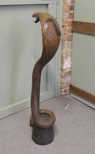 4ft Tall Hand Carved Wooden Cobra