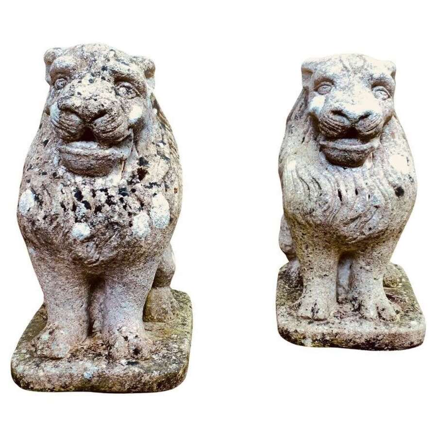 Pair of Stone Lion Guardians  These are weathered Statues of 2 Lions