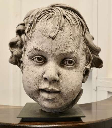 Large Clay Bust of a Child by Philippe Seené, set on Bronze This is an Exquisite Life