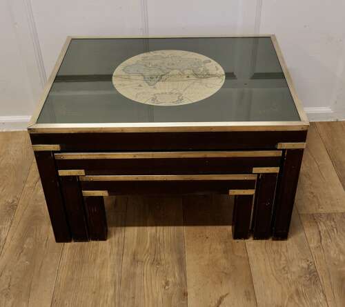 Mid-century Maison Jansen Campaign Style Large Nest of 3 Tables