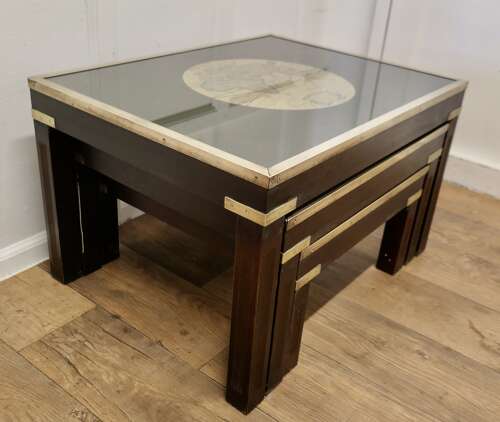 Mid-century Maison Jansen Campaign Style Large Nest of 3 Tables