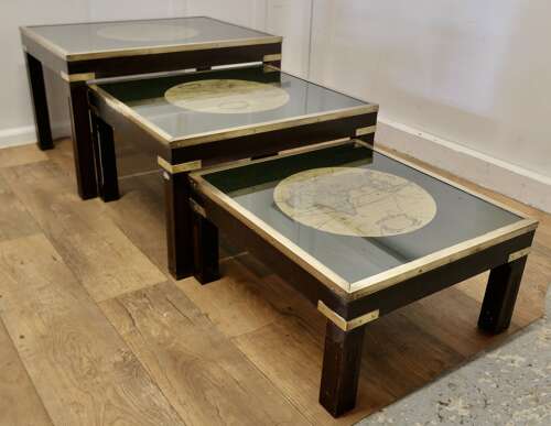 Mid-century Maison Jansen Campaign Style Large Nest of 3 Tables