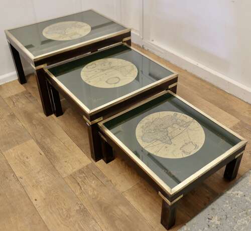 Mid-century Maison Jansen Campaign Style Large Nest of 3 Tables