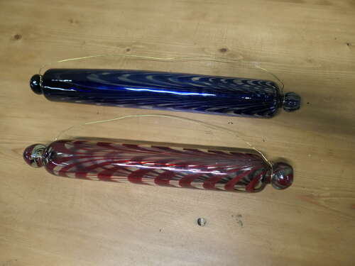 Two Victorian Nailsea Glass Rolling Pins One  Blue & One Red