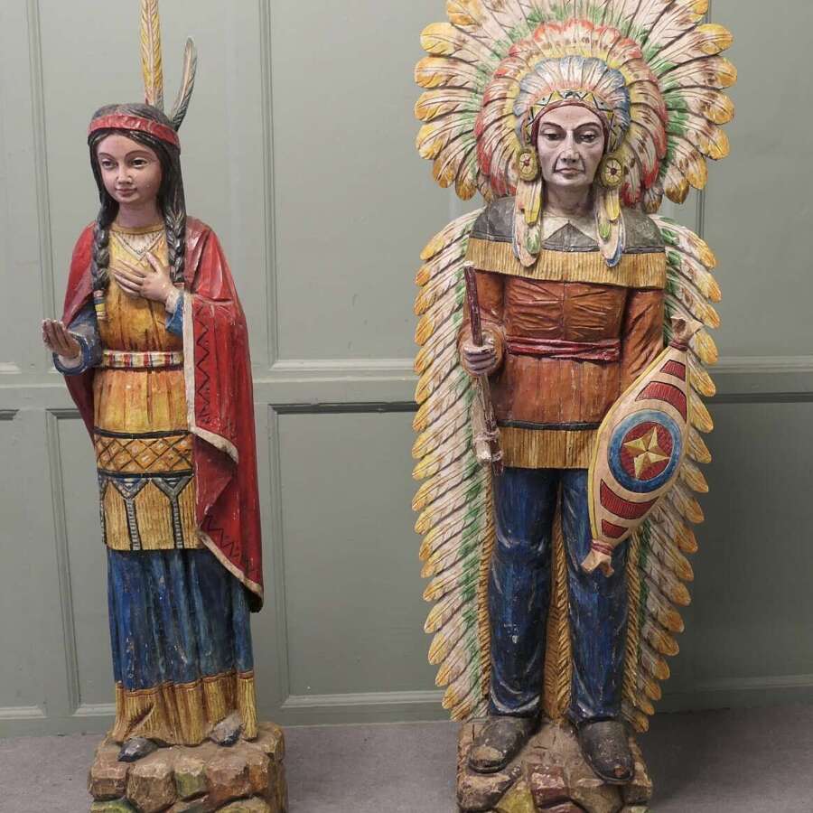 A Pair of Carved & Painted Cigar Store American Indians, Shop Trade Signs